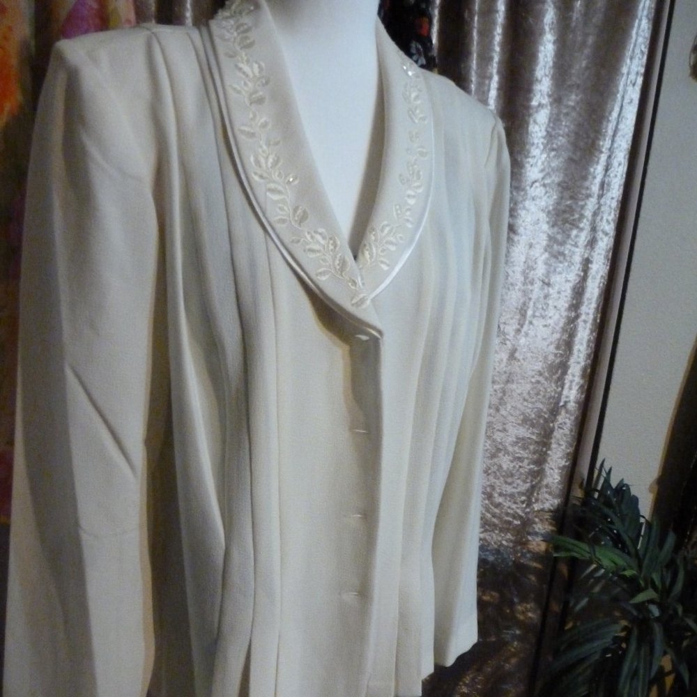 J. Taylor Ivory Sequin Collar Blazer Jacket Size 16 NWT Fully Lined Formal Caree